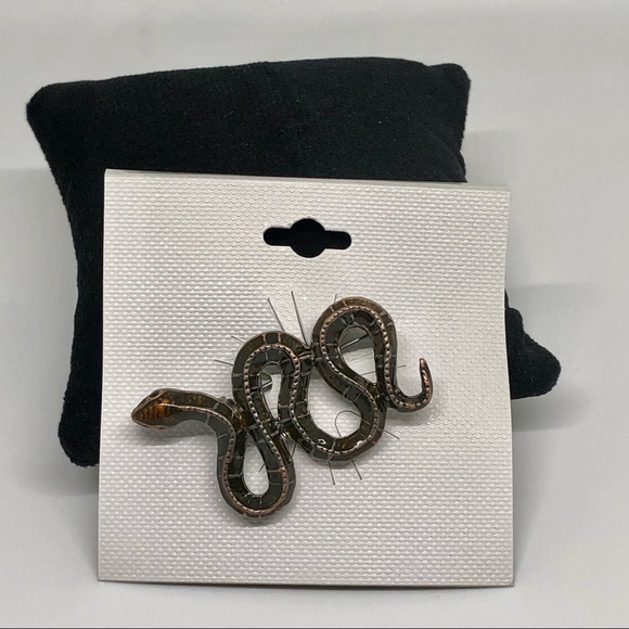 Women’s Brooch Snake 2” x 1.5” Eyes Glassy Eyes Brassy Trim Pin - Picture 1 of 8
